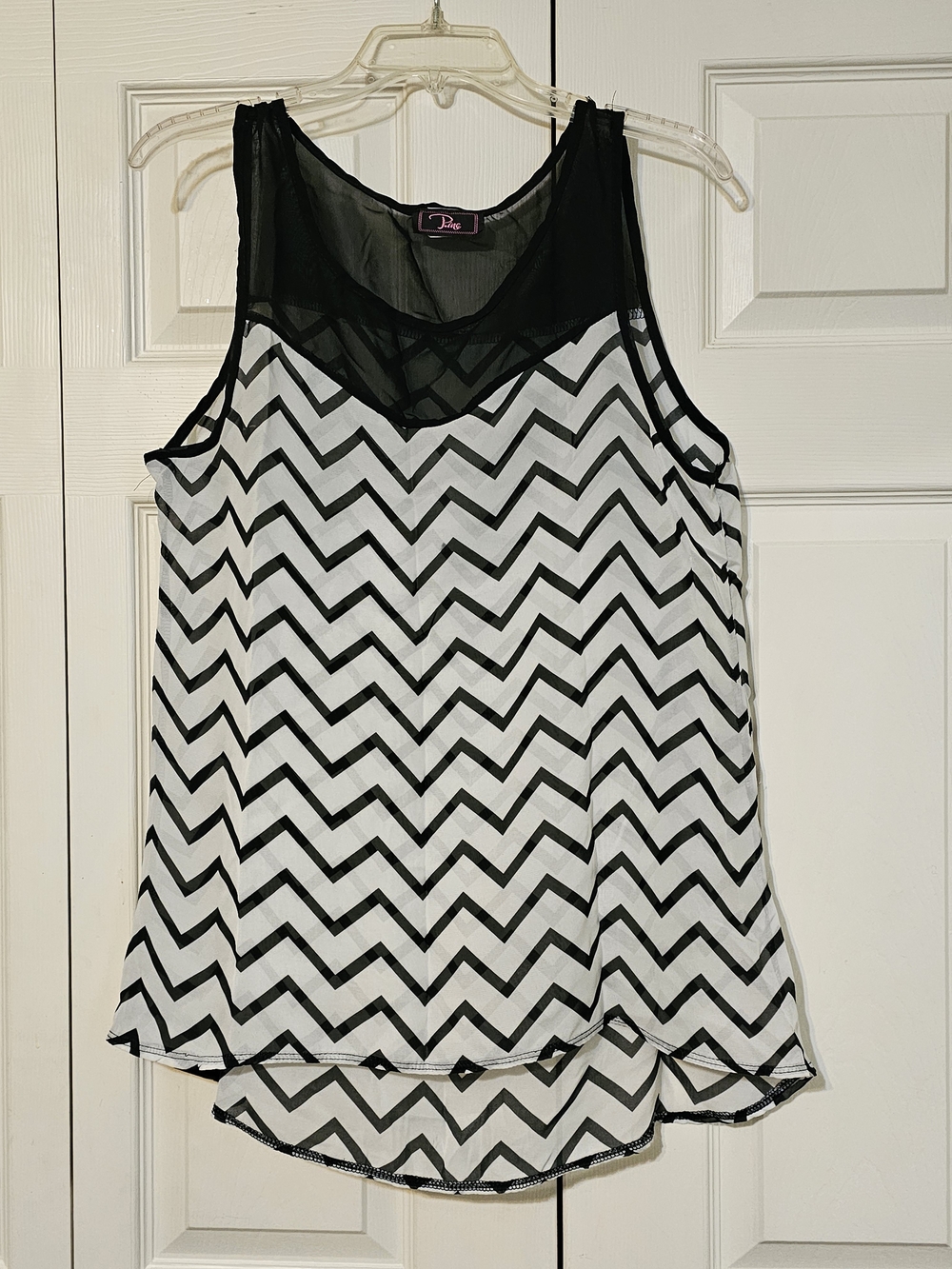 Pinc Black & White Chevron Tank with Sheer Yoke